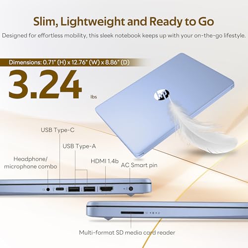 Image of HP Flagship 14 inch Laptop with AI Copilot for Student, 13th Gen Intel 4-Core, 4GB DDR4, 256GB Storage(128GB UFS+128GB Docking Station), Intel Graphics, Webcam, 1 Year Office 365, WiFi 6, Win 11 S, Blue