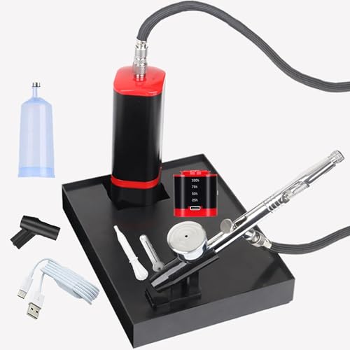 Image of Cordless airbrush kit with air brush holder replaceable 2pcs batteries powered portable handhold mini air brush compressor for barber,nail,cake,miniature,model,leather art