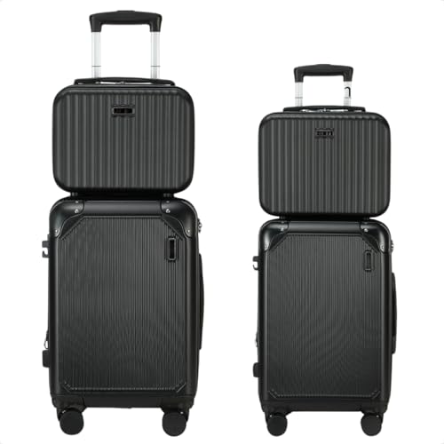 Kit 4 Malas de Viagem de Bordo Life Simpli® 10kg com Zíper Expansível Rígida Padrão ANAC com 4 Rodas duplas 360° Porta Copo Cadeado AntiFurto Leve Resistente Espaçosa (Preto)