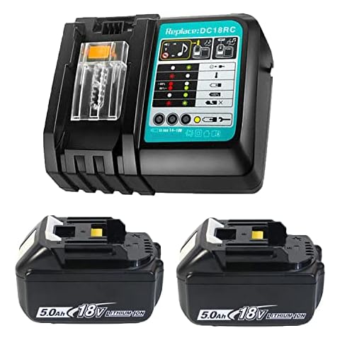 2 Pack 18V 5.5Ah Replacement Batteries Compatible with Makita DGA452Z DGA463Z and Charger 14.4V-18V DC18RC for BL1815 BL1830 BL1850 LX-400 Cover