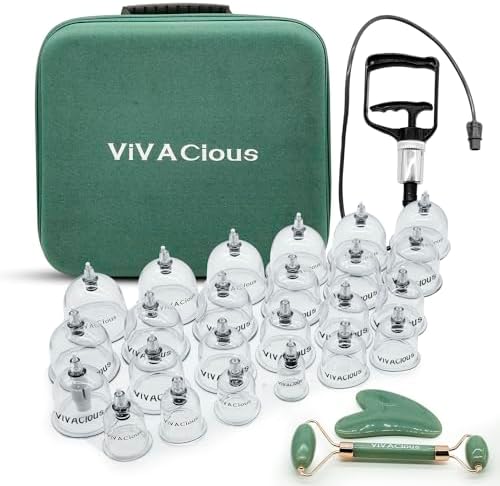 ViVACious Cupping Kit for Massage Therapy - 24 Pcs Cupping Set Massage Therapy Cups | Professional Cupping Therapy Set with Gua Sha Tool and Face Roller | Portable Massage Suction Cups for Body