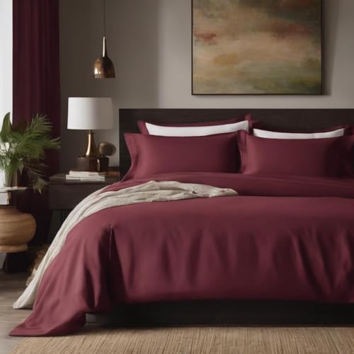 Image of Egyptian Cotton Feel Double Size Flat Bedsheet with 2 Pillow Covers | 800 TC Soft & Breathable | Burgundy Solid Pattern for Bedrooms and Hotels Use (Size: 60 x 100 Inch)