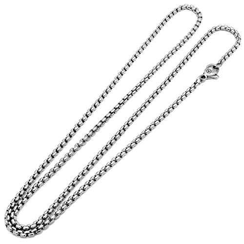 VENICEBEE® Long Box Chain 28" Stainless Steel Chain Medical Grade 316L Surgical Metal Venetian Link Necklace 28" INCHES 2.4MM Wide Chain 28 inch + Pouch - HYPOALLERGENIC LEAD-FREE METAL3