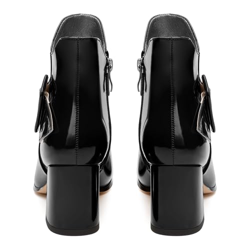 Women's Mid Heel Ankle Boots Square Toe Chunky Heel Short Boots Fashion Side Zipper Solid Patent Booties Comfortable Work Casual Boots4