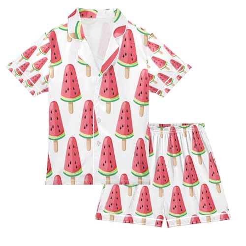 senya Watermelon Ice Cream Satin Summer Pajama Sets Silk Short Sleeve Button Down Sleepwear
