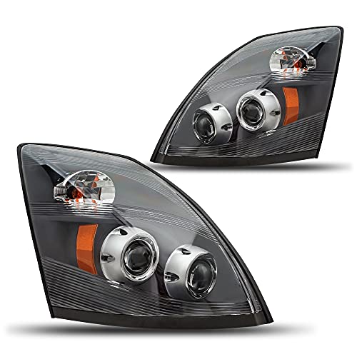 LED Headlinghts Fits 2004-2017 Volvo VNL VNX, Projector Headlamp, Pair Set Left Driver and Right Passenger