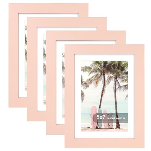 Hongkee 5x7 Picture Frame(4 Pack,Pink) Made of Real Glass and Wooden Frame
