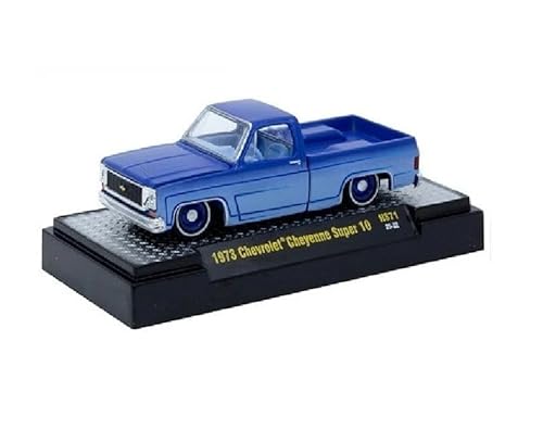 1:64 Scale Diecast Model Compatible with M2 Machines 1:64 1973 Chev-rolet Cheyenne Super 10 Custom Re Styling Blue Diecast Model 31500-HS71