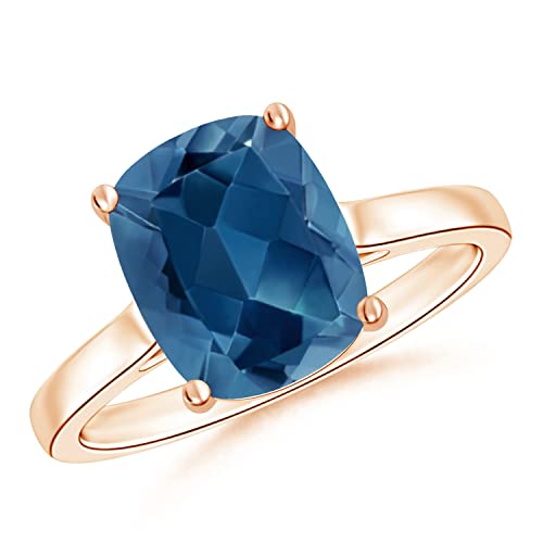 Angara Natural London Blue Topaz Solitaire Ring For Women, Girls In 14K Rose Gold (Grade-Aa | Size-10X8Mm) | December Birthstone Jewelry Gift For Her | Birthday | Wedding | Anniversary | Engagement #TOP25
