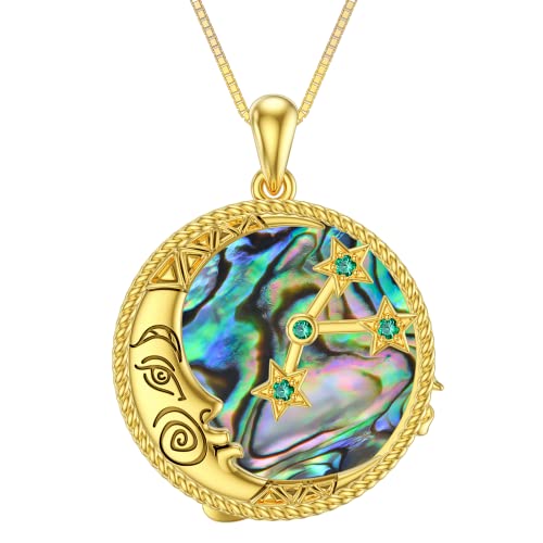 Toupop Two Side Moon Star Necklace Taurus Zodiac Sign Pendant Lily Flower Necklace Birth Flower Necklace With Emerald Birthstone Abalone Shell Jewelry Christmas Birthday Gift For Women Girl Daughter #TOP2