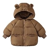 Baby Cute Quilted Puffer Jacket With Ears Toddler Windbreaker Fleece Down Coat Winter Fashion Warm Coffee 4-5 Years