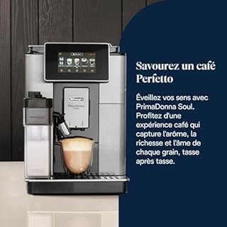 De’Longhi PrimaDonna Soul - Perfetto Machine à Café Automatique avec LatteCrema Mousseur à Lait Automatique, 18 Boissons en une Seule Touche, Écran Full-Touch, Argent et Noir (ECAM612.55.SB)