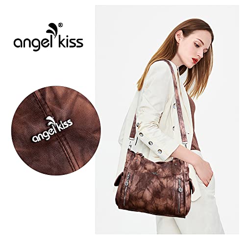 Image of Angel Kiss Handbags for Womens Top-Handle Hobo Purse Roomy Casual Shoulder Bags PU Tote Satchel Purse for Women
