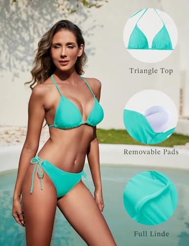 Image of Women String Bikini Set Halter Side Tie Two Piece Swimsuit Triangle Bathing Suits