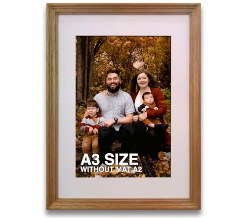 Image of A3 Size Wooden Photo Frame with Mat, Brown Photo Frame for Wall Decoration, Home Decor for Wall Hanging, Best Wooden Photo Frame for Posters and Photos (A2 Size Matted to A3 Size)