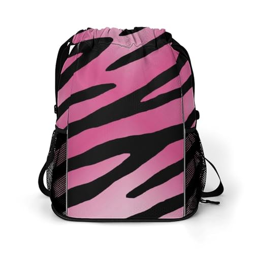 Pink Glitter Zebra Print Drawstring Backpack Sports Gym String Bag Sackpack Water Resistant Pockets for Women Men