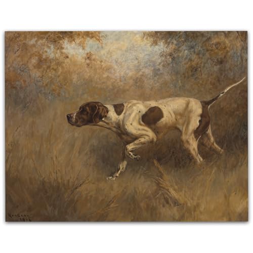 English Pointer Dog On Point 11x14 Unframed Print – Realistic Oil Painting Print of a Pointer Dog in Hunting Stance – Sporting Dog Artwork for Dog Lovers and Hunters, Rustic Lodge & Farmhouse Décor