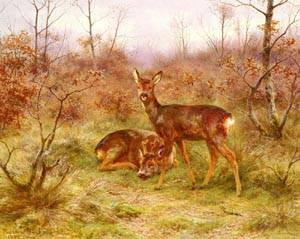 Peinture à l'huile Couple de Chevreuils dans la Forêt de Fontainebleau - Une Ode à la Nature Sauvage
