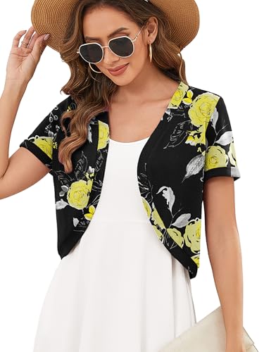 Image of Heymoments Women's Short Sleeve Bolero Shrugs Lightweight V-Neck Open Front Cropped Cardigan (S-2XL)