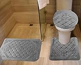 All American Collection 3PC Memory Foam Bath Mats Soft Plush Crown Design Anti-Slip Shower Bathroom Contour Toilet Lid Cover Rugs (Grey)