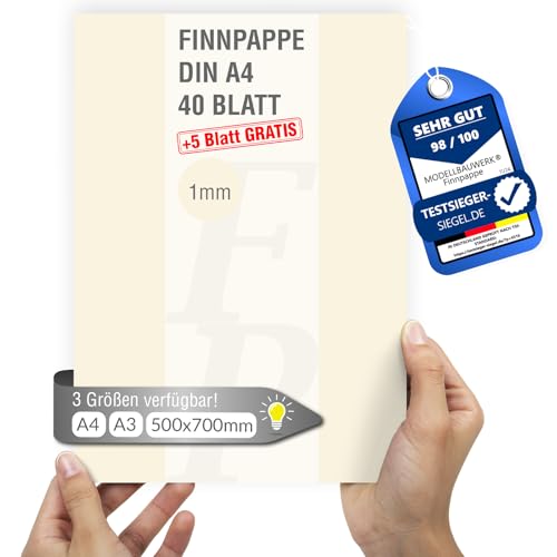 40 + 5 Blatt gratis Finnpappe DIN A4 | 1mm Stärke | Modellbauwerk® | für Modellbau und Basteln | Architektur | Studium | Diorama | finnische Holzpappe | Skanpappe | Scrapbook | Karton | Kreativ sein