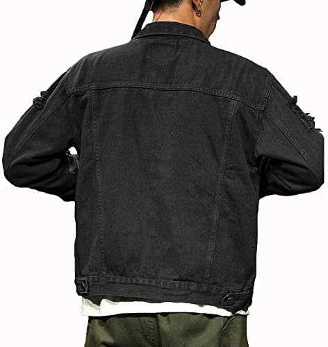 Rexcyril Men's Distressed Denim Jacket Casual Ripped Holes Button Down Trucker Jacket Jean Coat