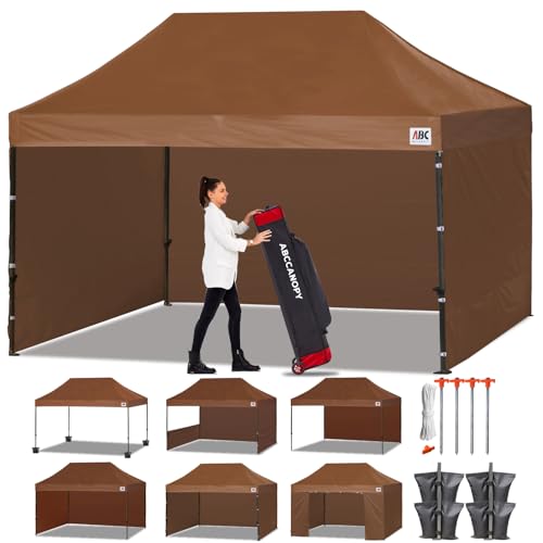 Image of ABCCANOPY Heavy Duty Easy Pop up Canopy Tent with Sidewalls 10x15, Brown