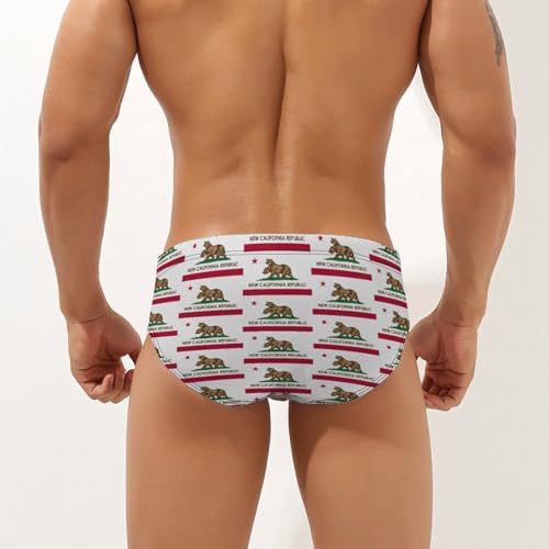 Flag of New California Republic Printed Swim Briefs for Men Sexy Bikini Swimwear Elastic Beach Trunks Bathing Suit3