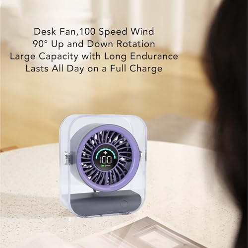 Ventilateur de bureau USB portable LED rechargeable violet 3000mAh