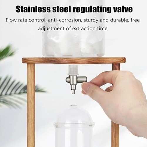 Cold Brew Drip Tower with Adjustable Water Flow, Glass Carafe Wooden Stand, Iced Coffee Tea Maker for Home Office(600ml)