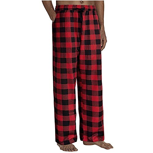 Men's Casual Pants Plaid Print Lounge Homewear Plaid Pajama Trousers Elastic Waist Drawstring Loose Fit Jogging Pants