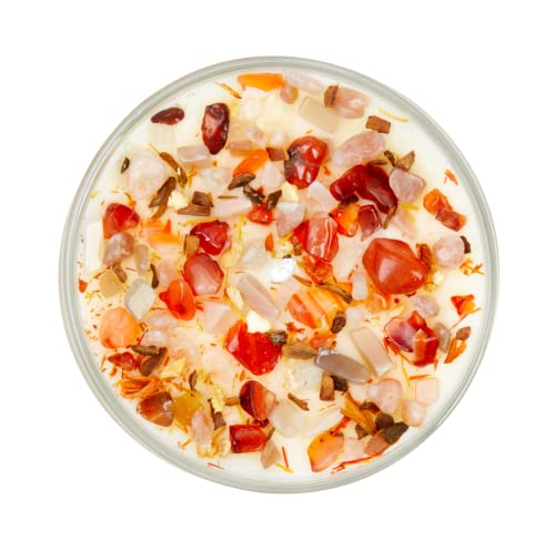 Sacral Chakra Candle By New Moon Beginnings - Chakra Candles - Dried Flower, Herb, & Crystal Candles - Aromatherapy Candles - Soy Candle - 8Oz Tin #TOP5