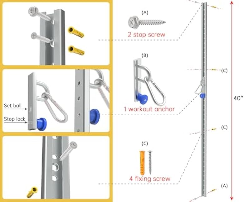 Wall-Mounted Anchor Fitness System - Adjustable, Multi-Functional, Space Saving Home Gym Solution for Strength Training,Adjustable Workout Wall Anchor System Blue