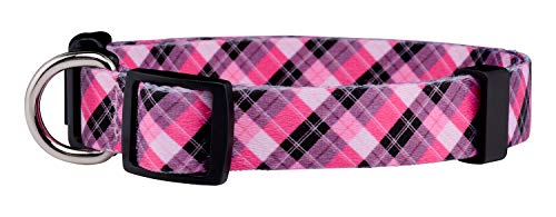 Native Pup Plaid Dog Collar, Red Lumberjack, Tartan, Blue, Pink Adjustable For Large, Small Dogs (Pink, Small) #TOP1