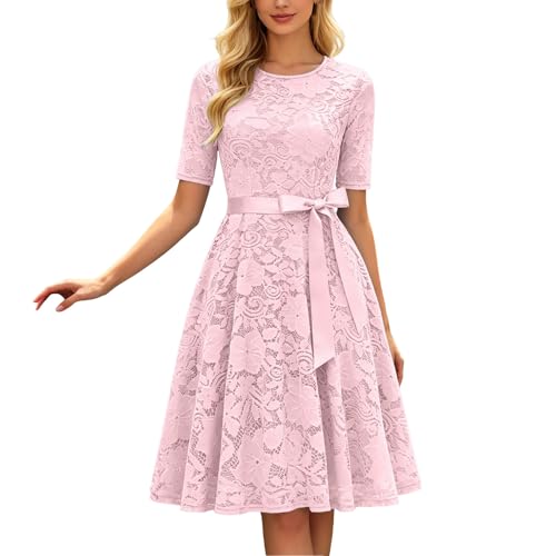 Robe de soirée trapèze fluide et légère avec manches courtes en dentelle