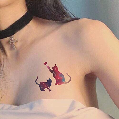 Sanerlian Cat Cartoon Temporary Tattoo Sticker Waterproof Dog Watercolor Hand Arm Shoulder Body Art 15X11Cm Set Of 2 (Sf3129) #TOP2