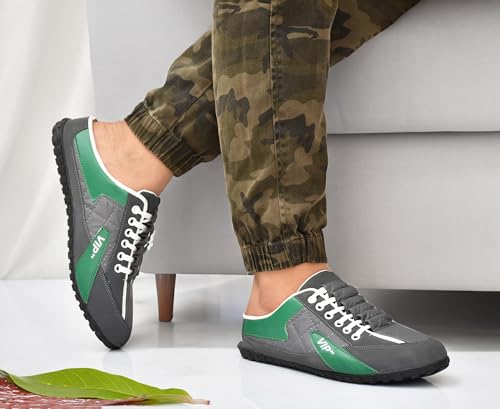 Image of VIP Men's Backless Sneaker Mule Slip-On, Black and White, Lace-Up Style Casual Shoe