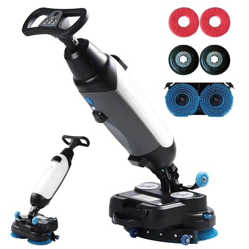 LADECNERHT Laveuse De Sol Professionnelle, Largeur De Nettoyage De 43 Cm, Capacité De Nettoyage De 12 000 Pi²/H, 240 Nettoyage en Profondeur RPM, Double Brosse, Autolaveuse électrique White