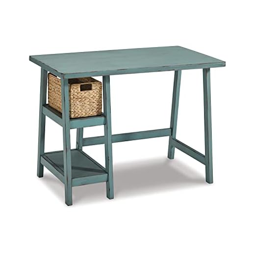 Signature Design by Ashley Mirimyn Vintage 42" Home Office Desk with Basket, Distressed Blue