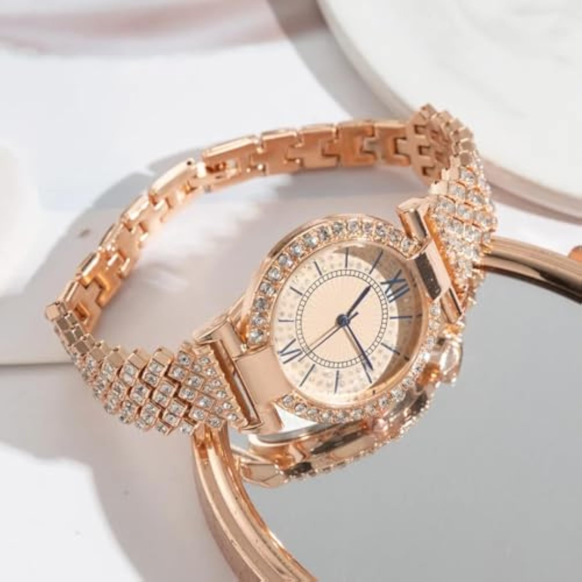 Premium Rose Golden Diamond Studded Chain Watch