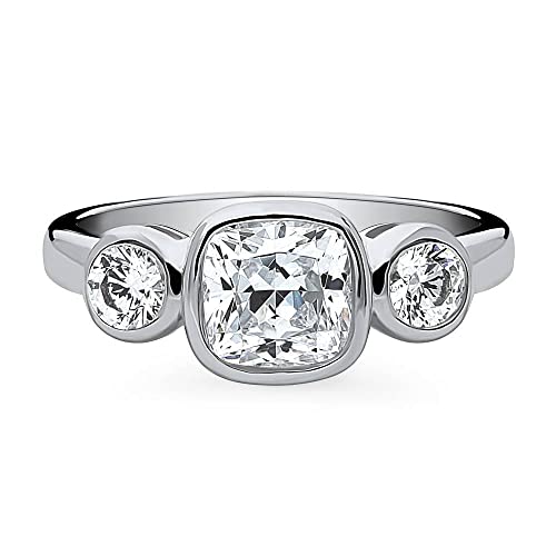 BERRICLE Sterling Silver CZ 3-Stone Wedding Engagement Promise Ring for Her, Bezel Set Cubic Zirconia Ring - Cushion, Pear Cut2