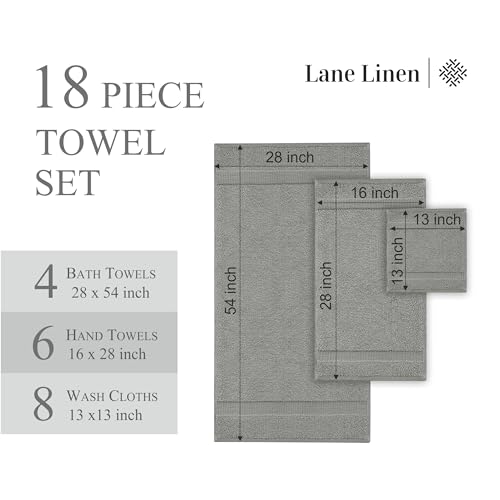 Image of LANE LINEN 100% Mercerized Cotton Luxury Bathroom Towels Set - 18 Pieces - Ring Spun Technology - 4 Bath, 8 Washcloths, 6 Hand Towels - Remains Soft & Absorbent Even After Multiple Washes - Burgundy