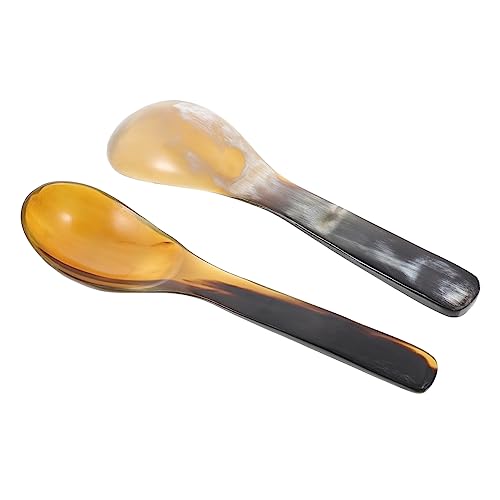 VICASKY Echter Hornlöffel 2 Stück Glatte Oberfläche Vielseitig Verwendbar Als Kaviar Und Dessertlöffel Passend Für Kaffee Und Kuchen Im Haushalt