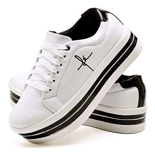 Tênis Feminino Bordado Fé Salto Plataforma Anabela Macio Cor:Branco;Tamanho:40