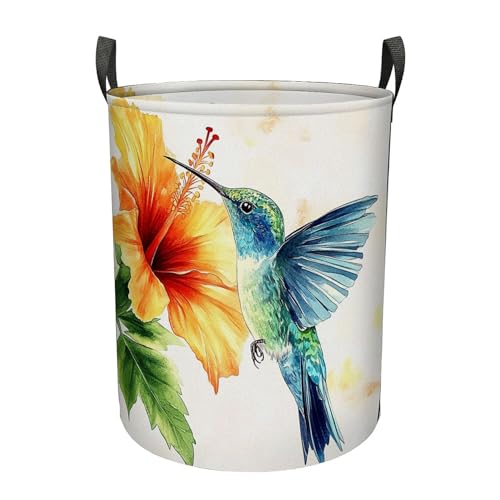 Hummingbird With Vibrant Blue Feathers Large Laundry Basket With Handles Foldable Clothes Bag,Stuff Bin Storage Organizer For Bathroom Bathroom Closet Clothing Toy Organization,M