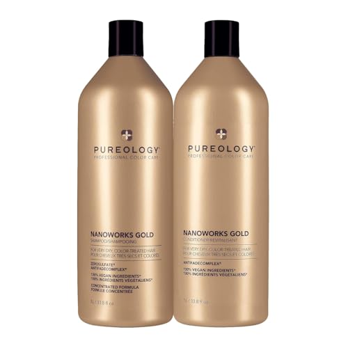 Pureology Nanoworks Gold Shampoo & Conditioner Bundle - For Very Dry and Color-Treated Hair, Sulfate-Free & Vegan