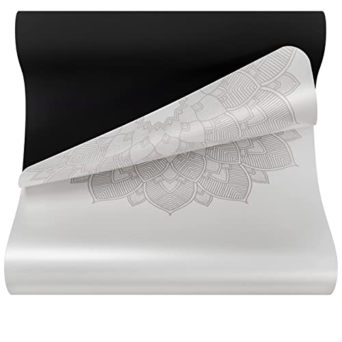 Ajna Natural Rubber Yoga Mat - Decrease Impact & Strain On Joints, Non-Slip Stable Extra Long & Thick 6 Feet, Pilates, Exercise, Fitness Accessory, High Density & Superior Dry Grip - Mandala White #TOP7