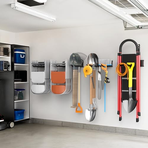 WALMANN Wall Mounted Garden Tool Organizer for Garage, Heavy Duty Folding Chair Storage Rack, 11-Inch Tools Storage Hooks for Shovels, Rakes, Ladders, Hold Up to 400 lbs(Tool Rack) by WALMANN - Image 2