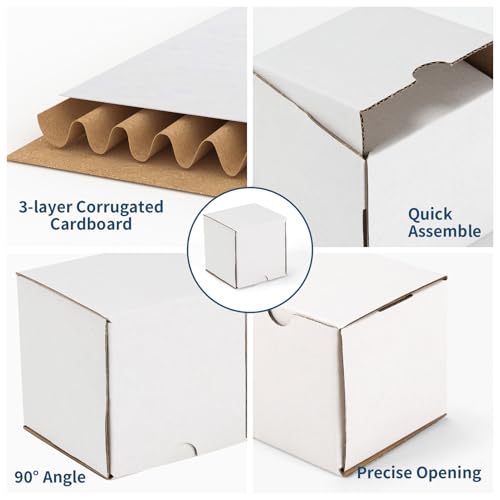 Image of ZBEIVAN 3x3x3 White Shipping Boxes Set of 50, Corrugated Cardboard Mailer Boxes for Packaging Small Business Mailing Gifts