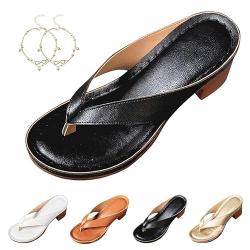 Women's Solid Color Summer Chunky Heel Sandals, Dressy Wedge Sandals for Women, Comfortable Arch Support Slides Women's Solid Color Sandal, Slip on Open Toe Square Toe Heeled Sandal(Black,8)